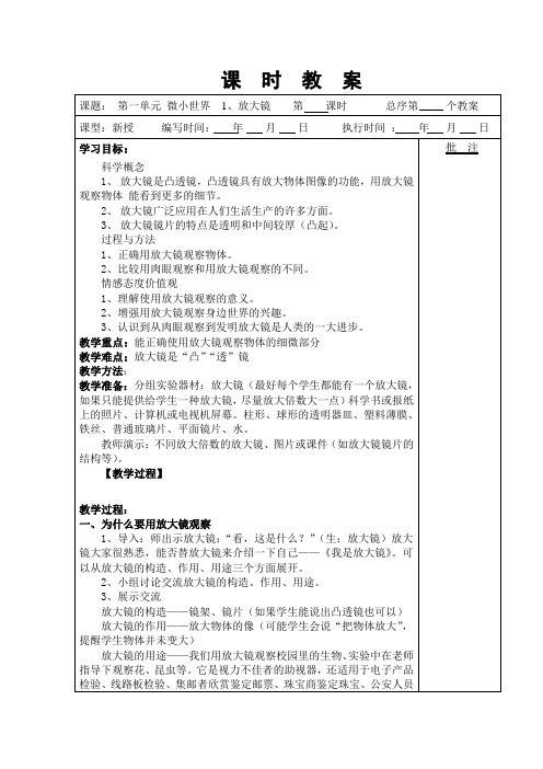 人教版六年级下册科学表格版教案