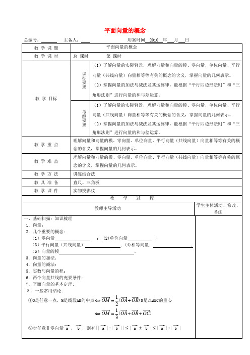 高三数学一轮复习 平面向量的概念于运算教案 苏教版