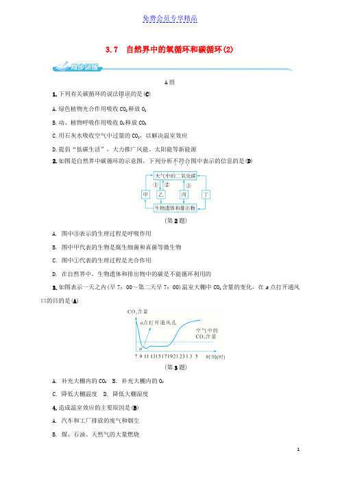 精品八年级科学下册3-7自然界中的氧循环和碳循环2同步练习新版浙教版