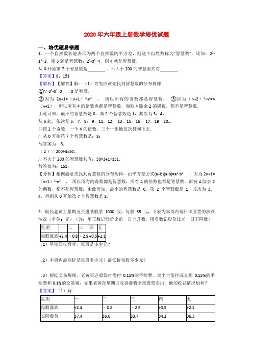 2020年六年级上册数学培优试题