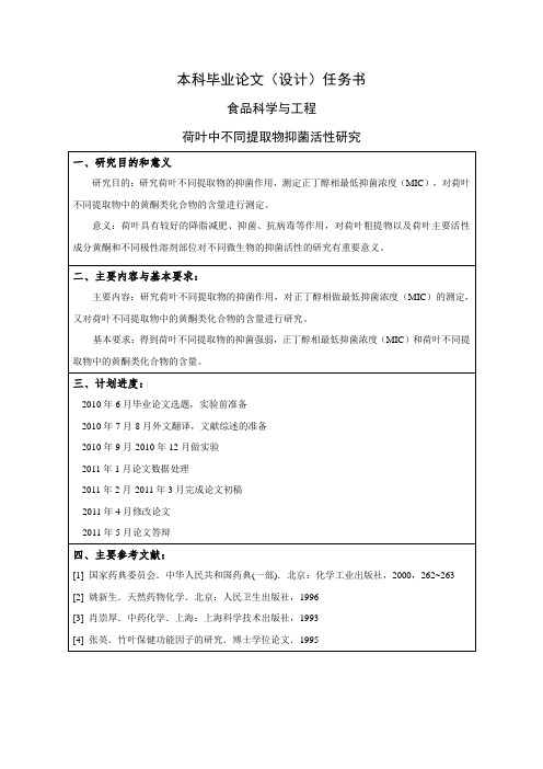 荷叶中不同提取物抑菌活性研究[任务书]