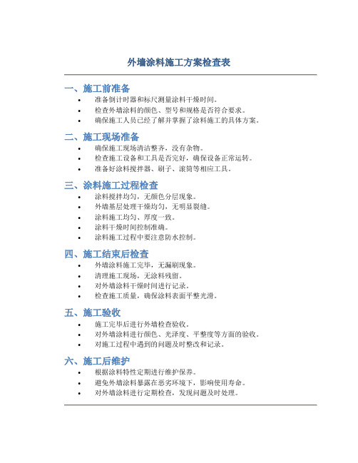 外墙涂料施工方案检查表