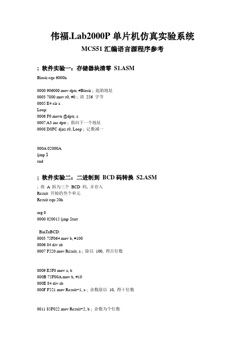 单片机实验-伟福Lab2000P汇编语言源程序