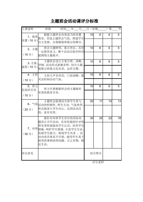 主题班会活动课评分标准