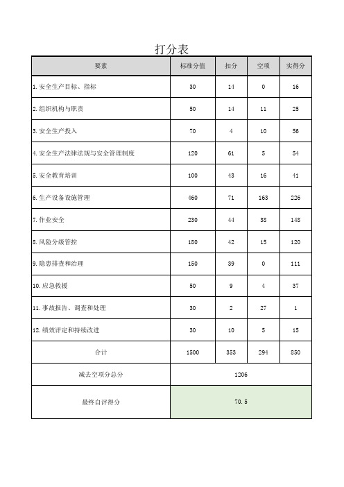 安全生产标准化自评打分表