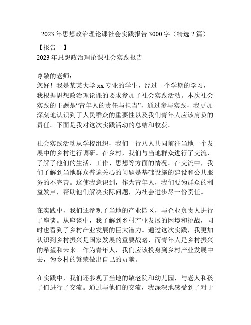 2023年思想政治理论课社会实践报告3000字(精选2篇)