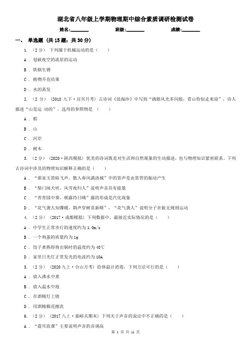 湖北省八年级上学期物理期中综合素质调研检测试卷