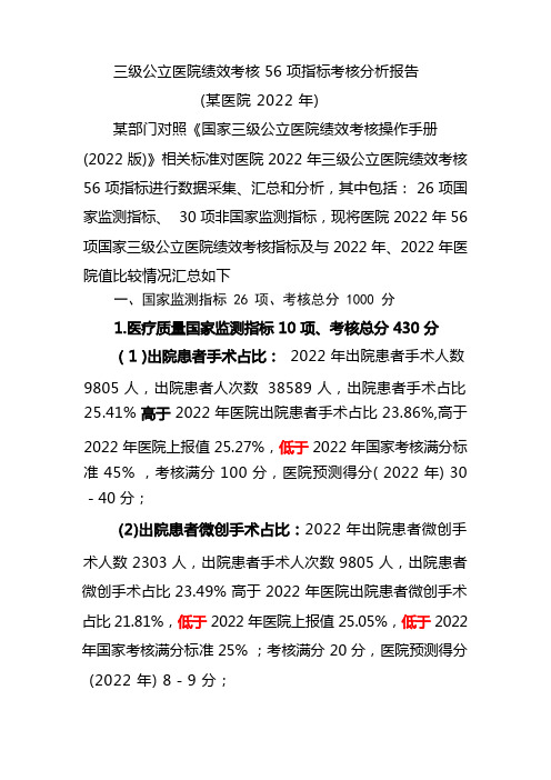 2022年三级公立医院绩效考核指标分析报告