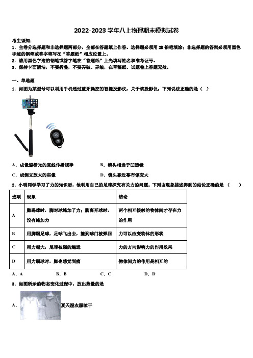 2022年广东省广州市南沙区物理八年级第一学期期末学业质量监测模拟试题含解析