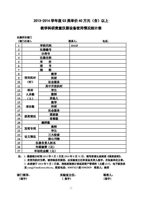 高等学校贵重仪器设备年度效益评价表