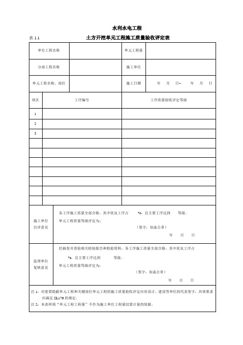 水利水电(中小河流)单元工程质量评定表格