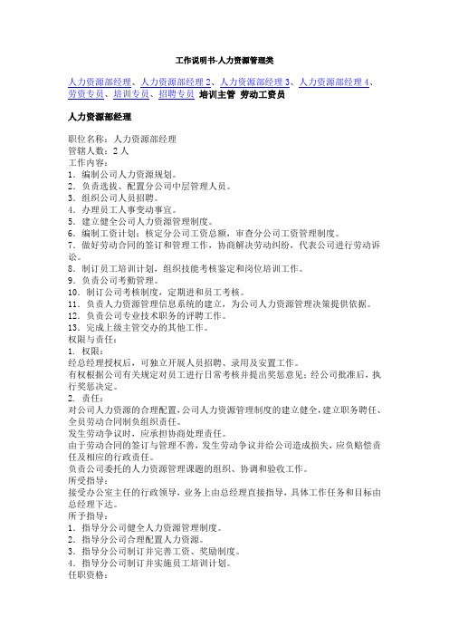 工作说明书人力资源管理类 .doc