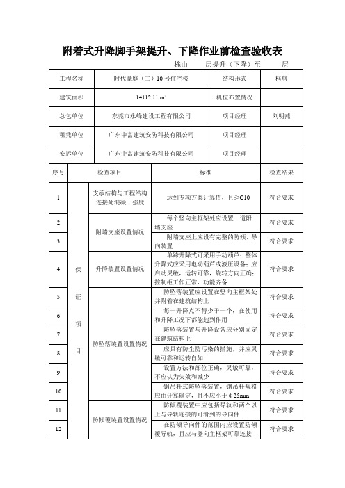 附着式升降脚手架作业前检查验收表