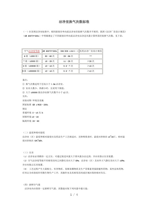 洁净室换气次数标准