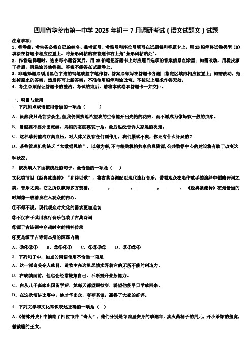 四川省华蓥市第一中学2025年初三7月调研考试(语文试题文)试题含解析