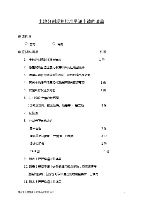 土地分割规划批准呈递申请的清单【模板】