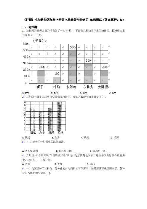 《好题》小学数学四年级上册第七单元条形统计图 单元测试(答案解析)(3)