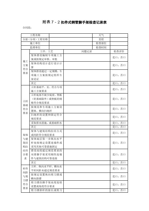 扣件式钢管脚手架检查记录表