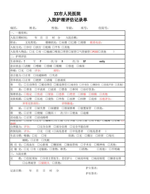 外科  护理评估记录单(1)