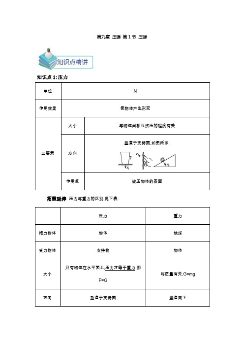 人教版-物理-八年级下册-备课讲义9.1 压强