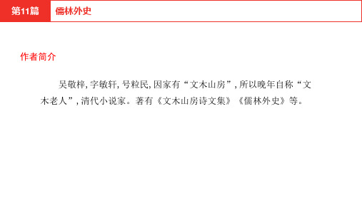 2021年中考语文复习 第二部分 语文积累与运用  名著阅读 11儒林外史