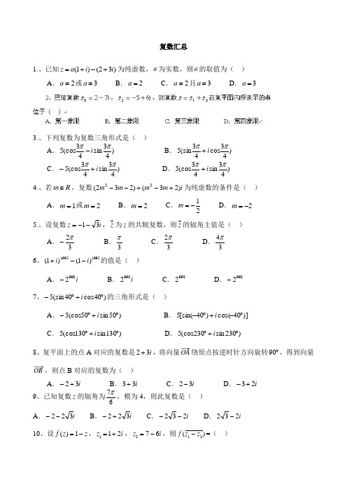 单招高三---复数专题训练