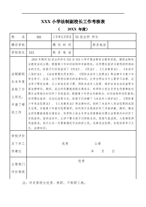 XXX小学法制副校长工作考核表