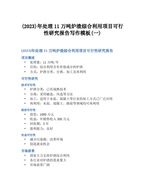 (2023)年处理11万吨炉渣综合利用项目可行性研究报告写作模板(一)