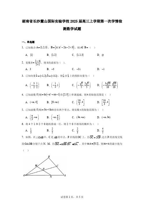 湖南省长沙麓山国际实验学校2025届高三上学期第一次学情检测数学试题