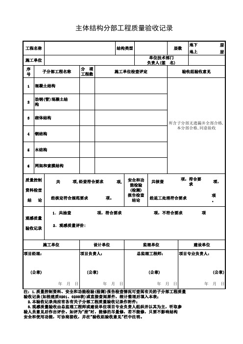 主体结构分部工程质量验收记录