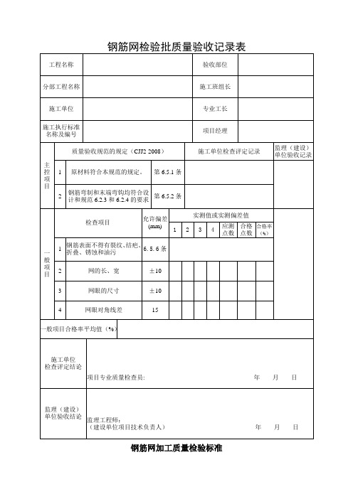 钢筋网检验批质量验收记录表