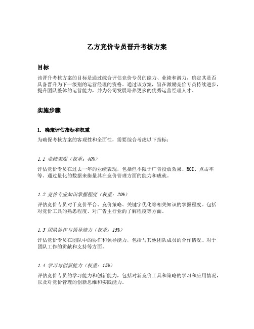 乙方代运营公司竞价专员的晋升考核方案