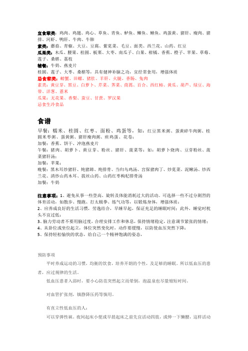最全低血压食谱与治疗方案