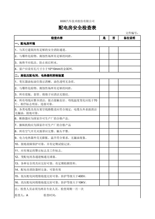 配电房安全检查表