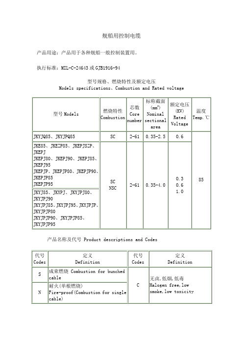 舰船用控制电缆详细资料