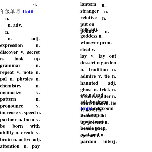 人教版九年级英语单词表 英译汉自测