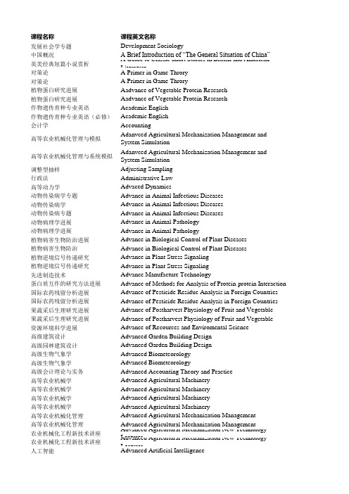 中国农业大学研究生课程中英文对照表