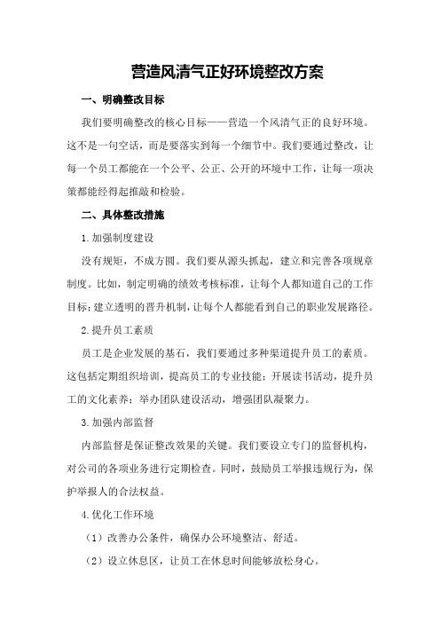 营造风清气正好环境整改方案