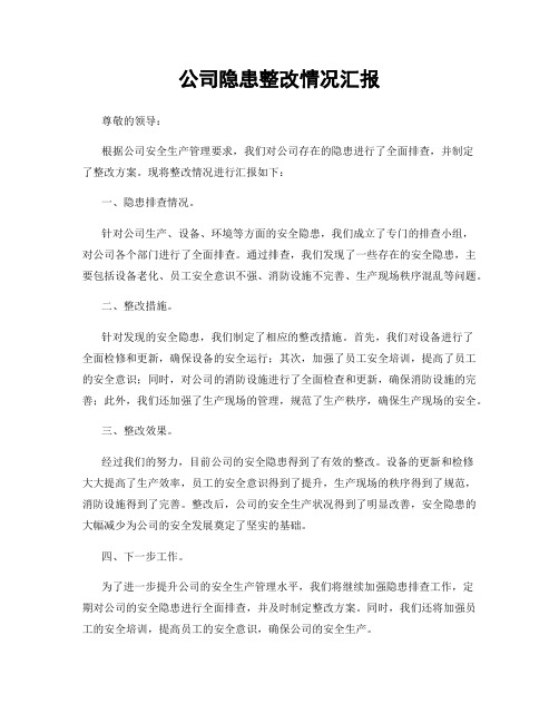 公司隐患整改情况汇报