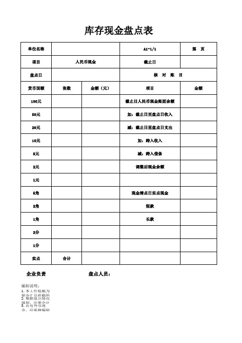 库存现金盘点表模版