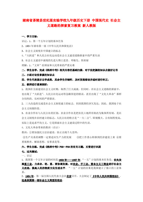 九年级历史下册 中国现代史 社会主义道路的探索复习教案 新人教版