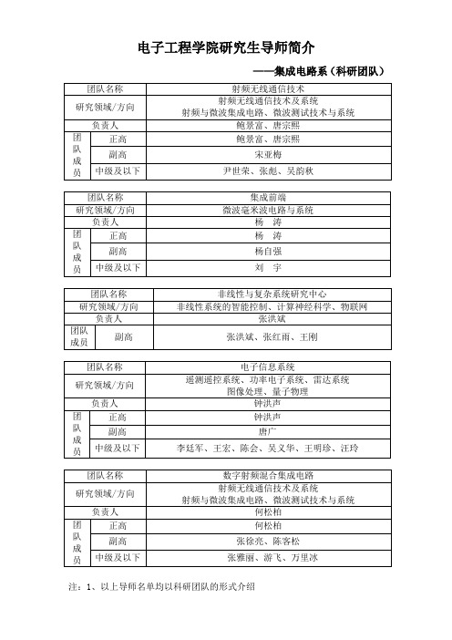 电子科技大学电工学院导师介绍集成电路系