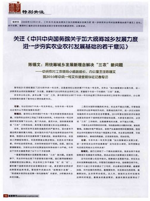 关注《中共中央国务院关于加大统筹城乡发展力度进一步夯实农业农村发展基础的若干意见》——陈锡文：用