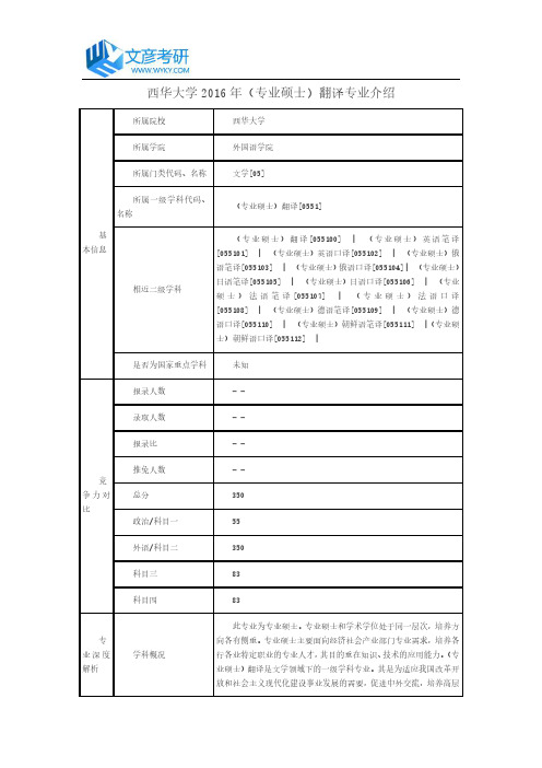 西华大学2016年(专业硕士)翻译专业介绍