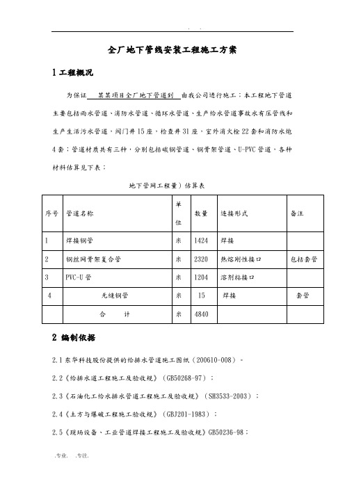 工厂室外埋地管道工程施工组织设计方案