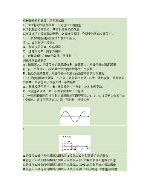 机械振动和机械波、热学测试题要点