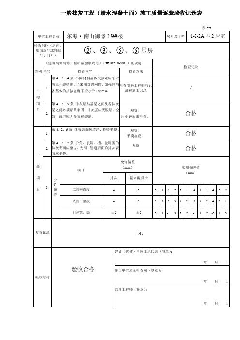 一般抹灰工程(清水混凝土面)施工质量逐套验收记录表