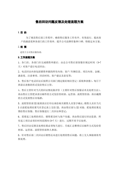 售后回访问题反馈及处理流程方案