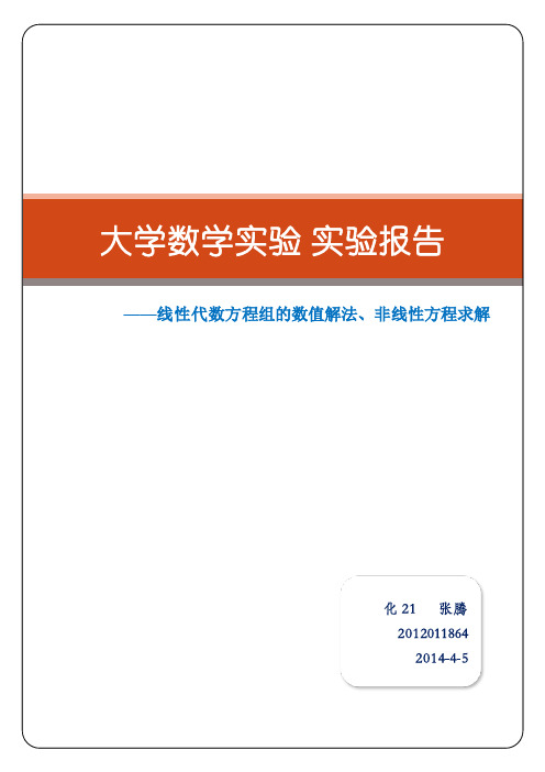 实验五(线性方程组的数值解法和非线性方程求解)