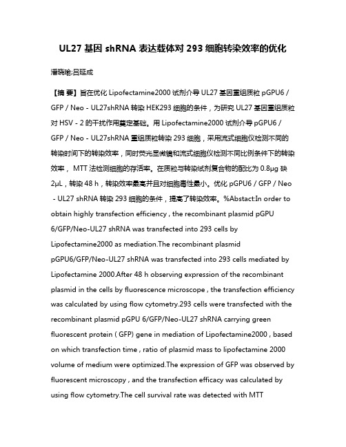 UL27基因 shRNA 表达载体对293细胞转染效率的优化